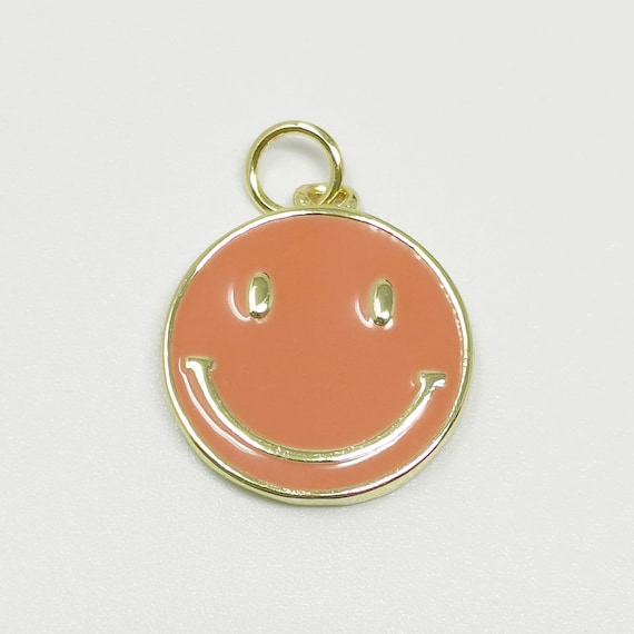 1pc Orange Enamel Happy Face Charm, Gold Enamel Happy Face Charms