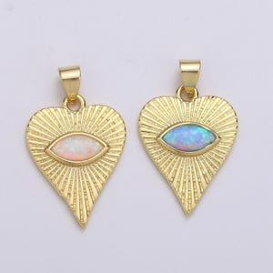 Witte, blauwe opaal gemaakte hartbedelhanger, boze oog harthanger, gouden sunburst hartsieraden maken supplypdgf-2091, 2092, j219, j220