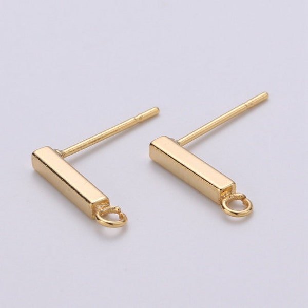 1 pair Rectangle Ear Stud with Open link gold Filled Earring Nickel free Minimalist Earring making post, Jewelry making Supply, K-846