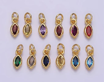 24K Gold Filled Mini Oval CZ Clear Stone Pendant, Add on Eye Shape Charm Mini Crystal Cz BirthStone for Necklace Bracelet Supply | AC1378