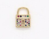 Mini Multi Color CZ Lock Charms, Micro Pave Gold Padlock Charms, Key hole Lock Pendant, Padlock Necklace Bracelet Earring Charm, 793