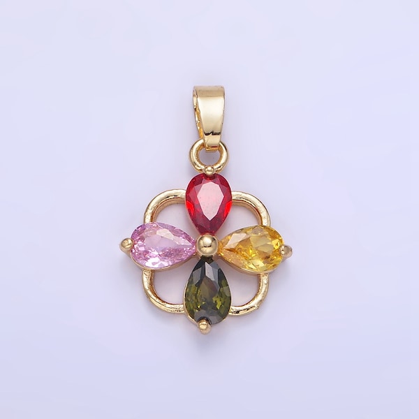 14K Gold Filled CZ Multicolor Teardrop Open Square Bail Pendant | AA-1179