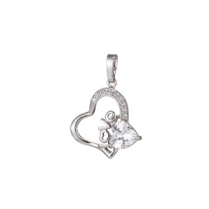 1pc White Gold  Micro Pave CZ Love Heart Pendant Charm, Heart Micro Pave CZ Pendant Charm, White  Pendant, For DIY Jewelry