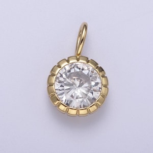 Dainty gold round charm cubic zirconia circle pendant cz solitaire pendant tiny bezel set h-177