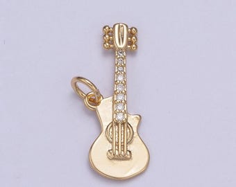 16k gold filled rock n roll tiny guitar charm musician guitarist with dainty micropave cz guitar for diy earring bracelet necklace supply