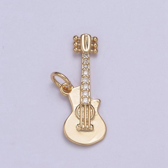 16k gold filled rock n roll tiny guitar charm musician guitarist with dainty micropave cz guitar for diy earring bracelet necklace supply