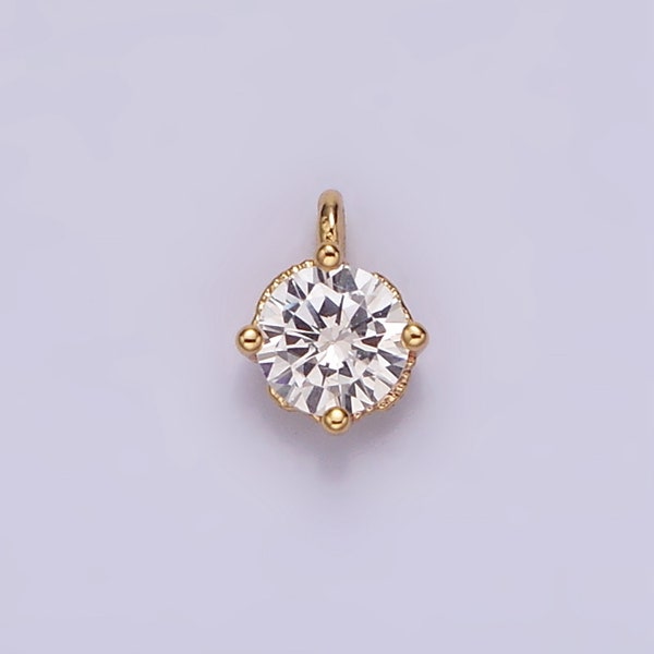Mini charm redondo minimalista de circonita cúbica transparente de 4,2 mm, chapado en oro de 16 quilates / AG-00093