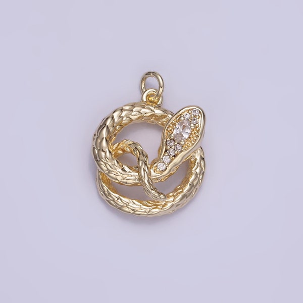 14k Gold Filled Snake Charms, Serpent Pendant, Micro Pave Snake Charm Coin Charm for Bracelet Necklace W527