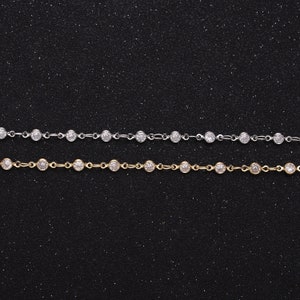 Dainty 16k Gold Filled 2.6mm Clear Round Bezel Cut CZ Figure Eight Link Designed Unfinished Chain by Yard For Jewelry Making | ROLL-1337