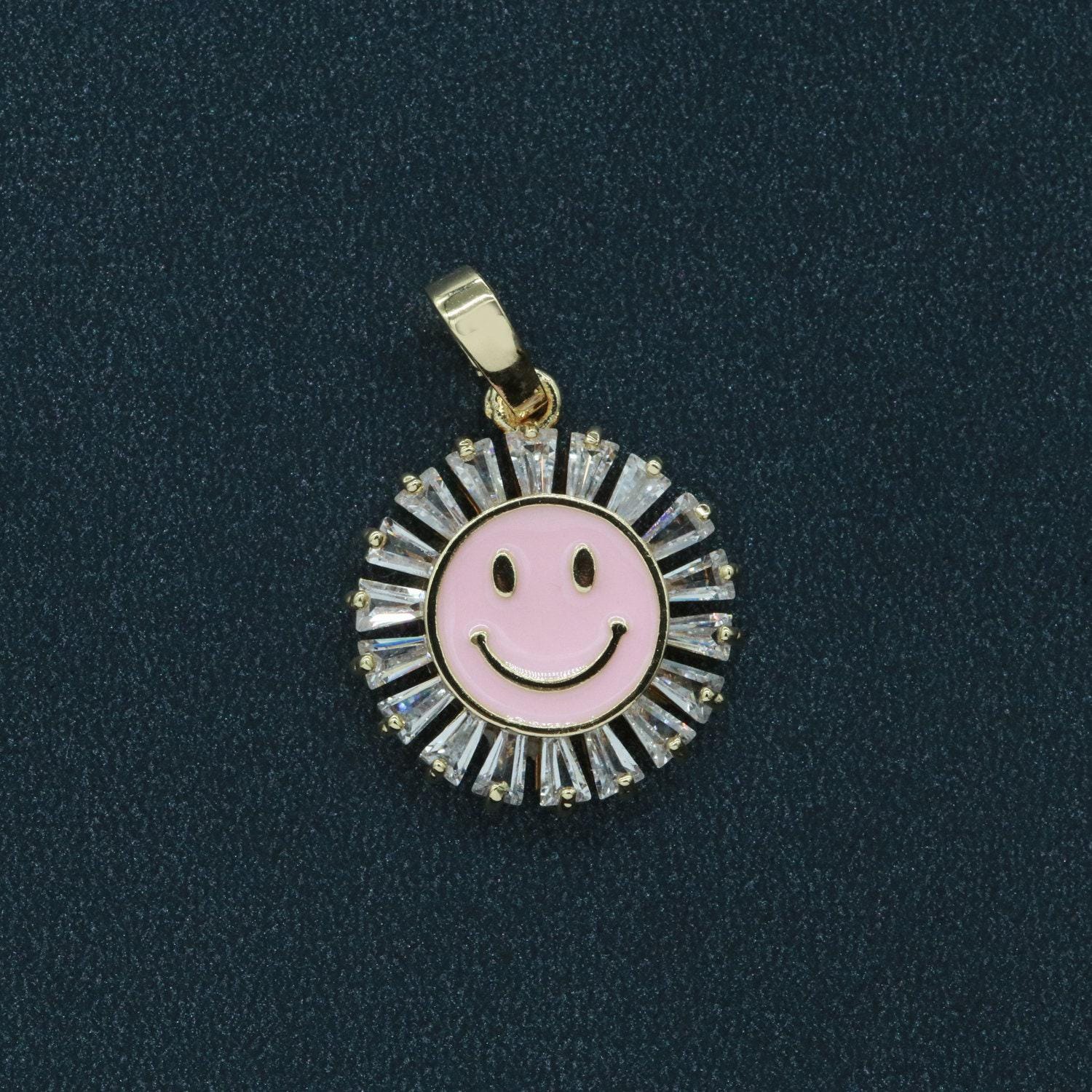★smile★ Round Smile Face Charm Cubic Happy Face Pendant for Necklace