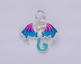 S925 Sterling Silver Enamel Mystical Dragon Charm Girly Mermaid Color Dragon Pendant | SL-425