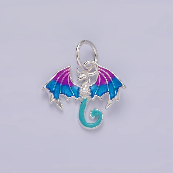 S925 Sterling Silver Enamel Mystical Dragon Charm Girly Mermaid Color Dragon Pendant | SL-425