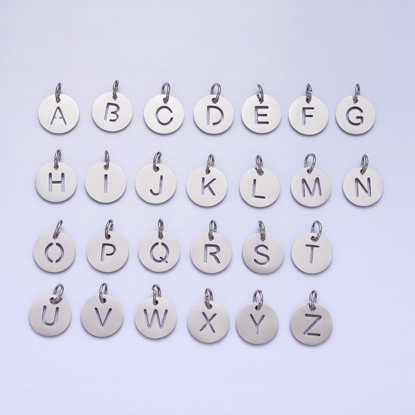 Small Stainless Steel Round Initial Alphabet Personalized Mini Add-On Charm in Silver Tarnish Free Lead Nickel Free Jewelry | AD279- AD304