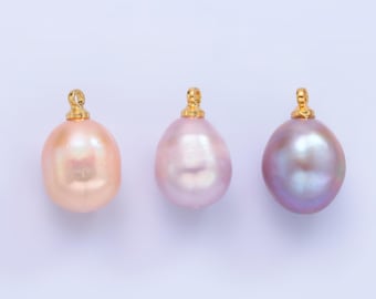 1x small fresh water pearl gold 9 mm real pearl mini charm minimalist bracelet necklace earring enhancer charm pendant P-1580
