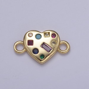 Dainty Gold Fill Heart Multi Color Gem Cz Stone Charm Connector for Necklace, Bracelet, Earring Supply F-141