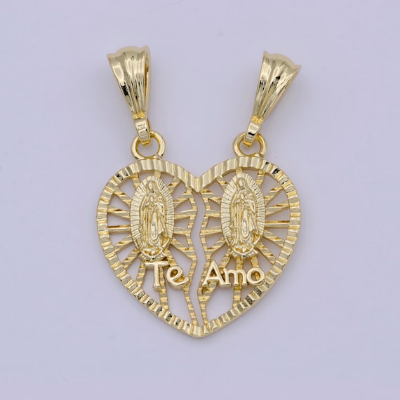 Breakable Gold Te amo heart Lady of Guadalupe Pendant Heart Religious Catholic Jewelry Couple Jewelry I-141