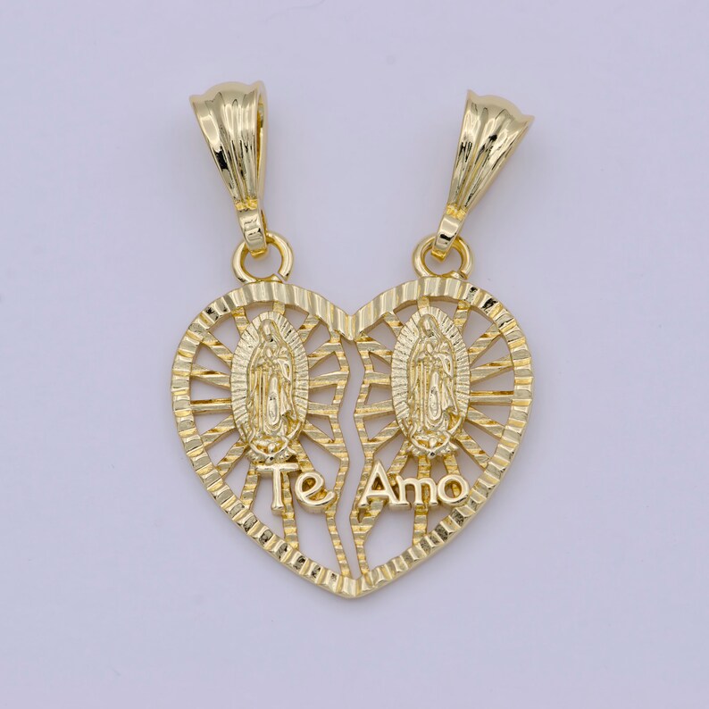 Bräckligt guld Te amo-hjärta Lady of Guadalupe-hänge Hjärta Religiösa katolska smycken Parsmycken I-141 bild 1