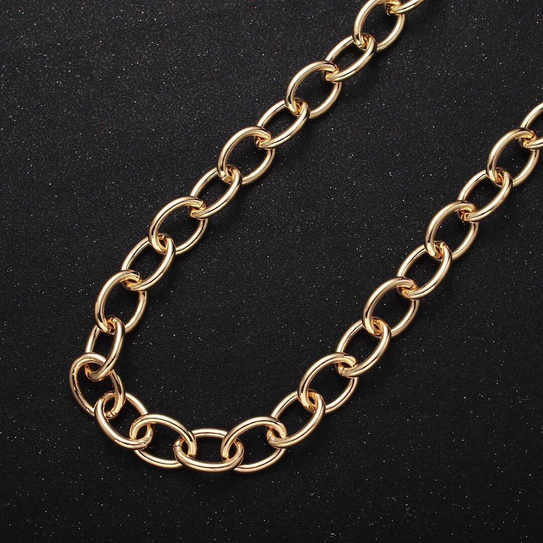 24k Gold Filled Statement 12mm Rolo Cable Round Oval Unfinished Gold ...