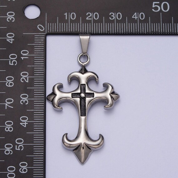 Hard Cross Necklace, Men Silver Cross Pendant for Statement 