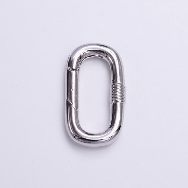 Silver Drill Textured 24.5mm Oval Oblong PUSH Spring Gate Ring Jewelry Supply | Z376