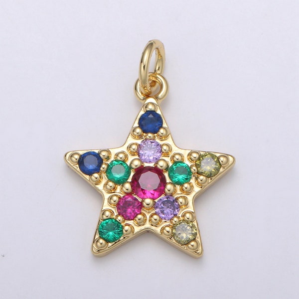 Orion Star 24k Gold Charm Micro Pave StarBurst Charm, Rainbow Cubic Celestial Charm, Dainty Minimalist Jewelry Supply, CHGF-2050