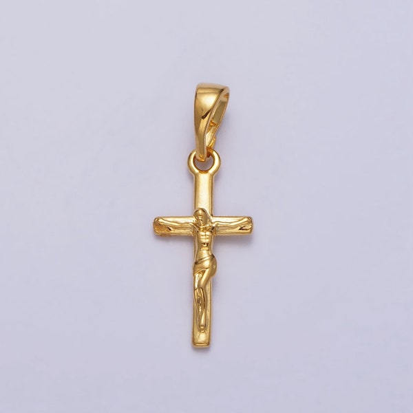 Dainty 24k Gold Filled Cross Pendant Crucifix Charm Jesus on the Cross for Religious Jewelry Making Catholic Christian Jewelry AA-021