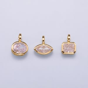 14k gold filled Clear Cz Eye Rectangle Oval bezel Charm Geometric pendant for Drop Jewelry Collar Cord Necklace Supply | Charms-751