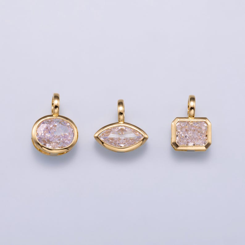 14k gold filled Clear Cz Eye Rectangle Oval bezel Charm Geometric pendant for Drop Jewelry Collar Cord Necklace Supply | Charms-751 image 1