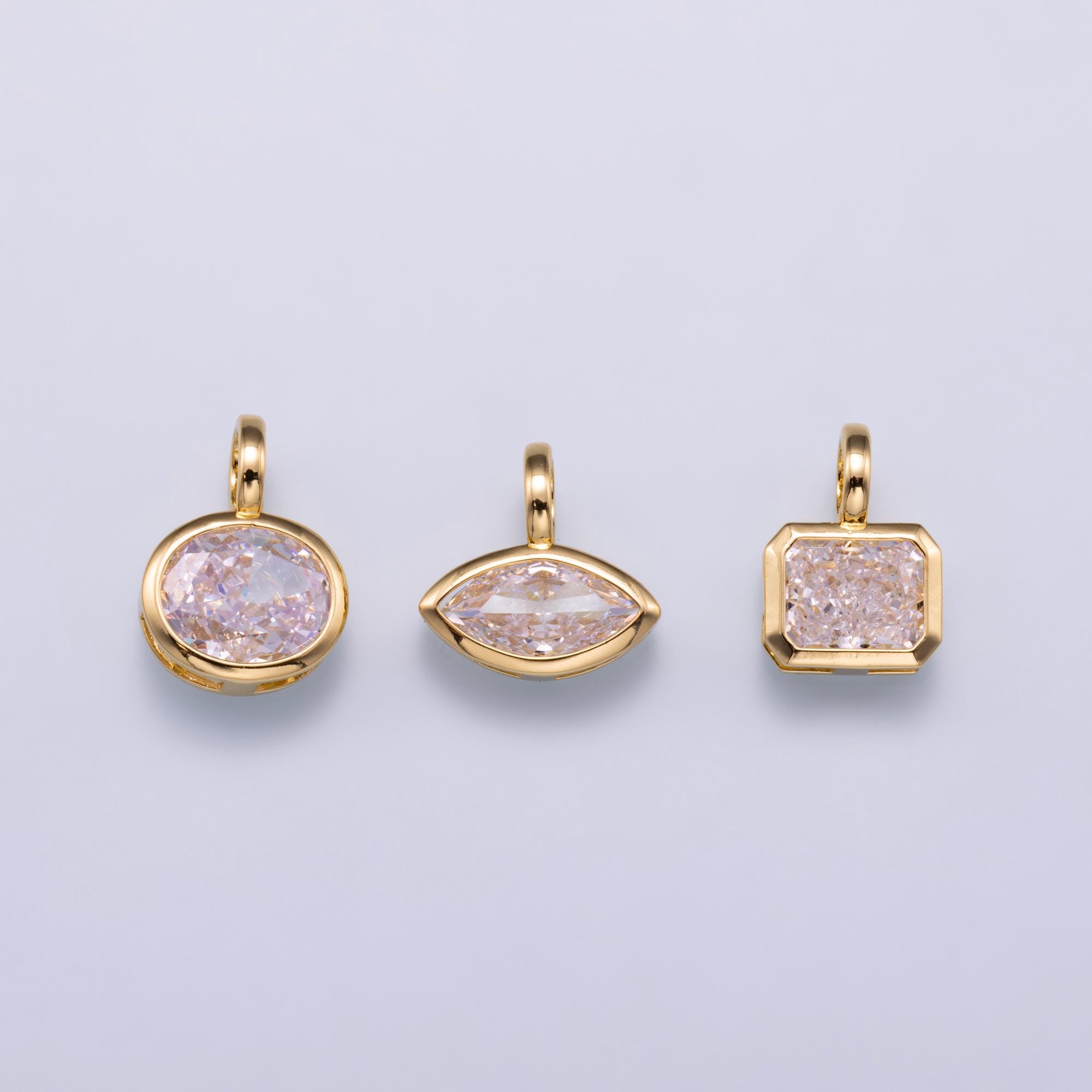 14k gold filled Clear Cz Eye Rectangle Oval bezel Charm Geometric pendant for Drop Jewelry Collar Cord Necklace Supply | Charms-751