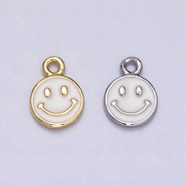 Mini White Enamel Gold Filled Happy Face Charms Emoticon Pendant AC1332