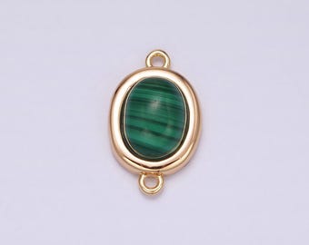 16k gold filled 11mm, 10mm green malachite cabochon bezel connector | y763