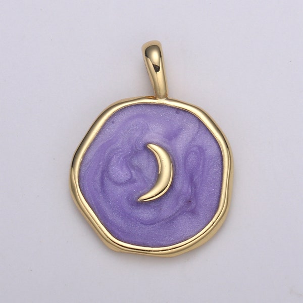 Purple Enamel Celestial Jewelry Gold Crescent Moon Charm Jewelry Making Supply 24K Gold  Findings, E-187