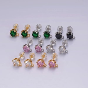 Dainty color pave cz earring with open link cz micro pave round ear studs, cubic zirconia earring stud for earring component z626