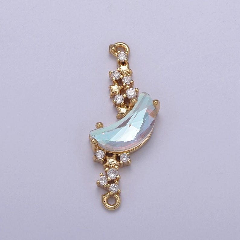Crescent moon charm connector for celestial bracelet necklace component f-801