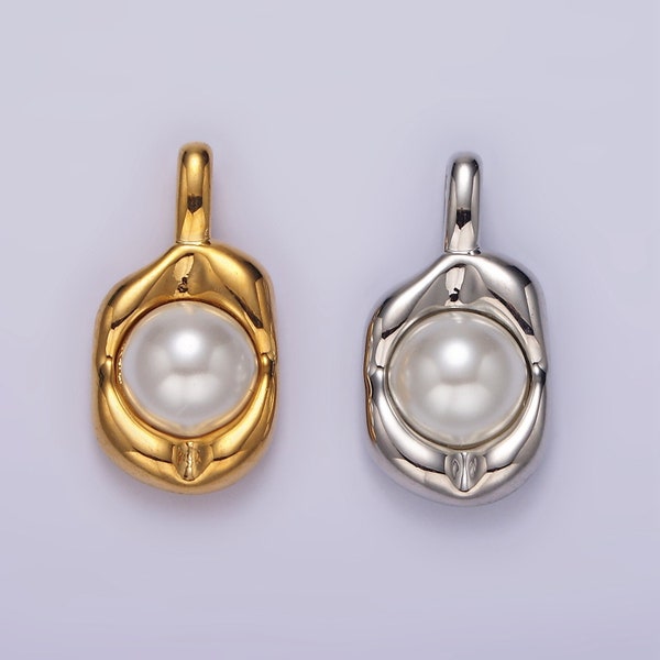 14K Gold Filled Pearl Molten Hammered Tag Pendant in Gold & Silver | AH045 AH046