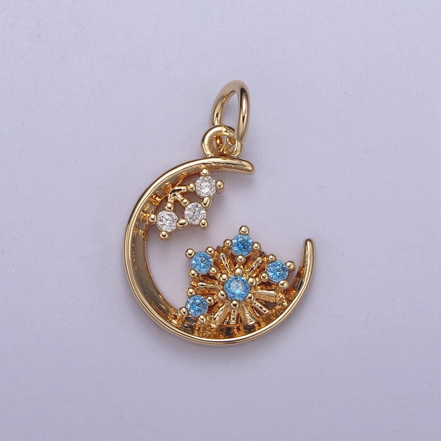 アクセサリー moon Mini Gold Filled Crescent Moon With Cubic Zirconia Stone