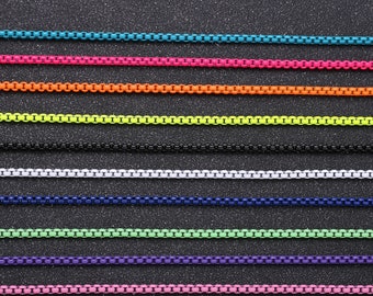 Pink, Teal, Purple & White Color Fancy Enamel Link Rolo Cable Chain by Yard, Square Link Chain by Yard, Width 2.6mm, Roll-344, 345, 346, 347