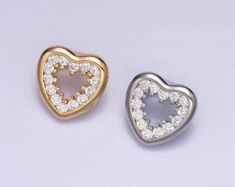 Clear cubic zirconia heart charm small beautiful bright silver open heart jewelry gold beads spacer for bracelet necklace supply aa352