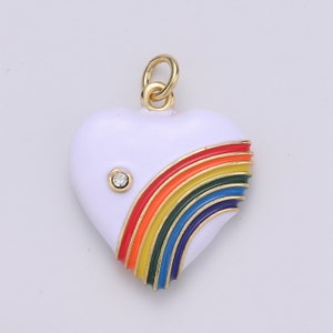 Rainbow Heart Charms, Enamel Red Pink Purple Red Love Cubic Zirconia ...