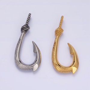 Stainless Steel Paddy Wheat Engraved Edged Fish Hook Pendant in Gold & Silver | P792