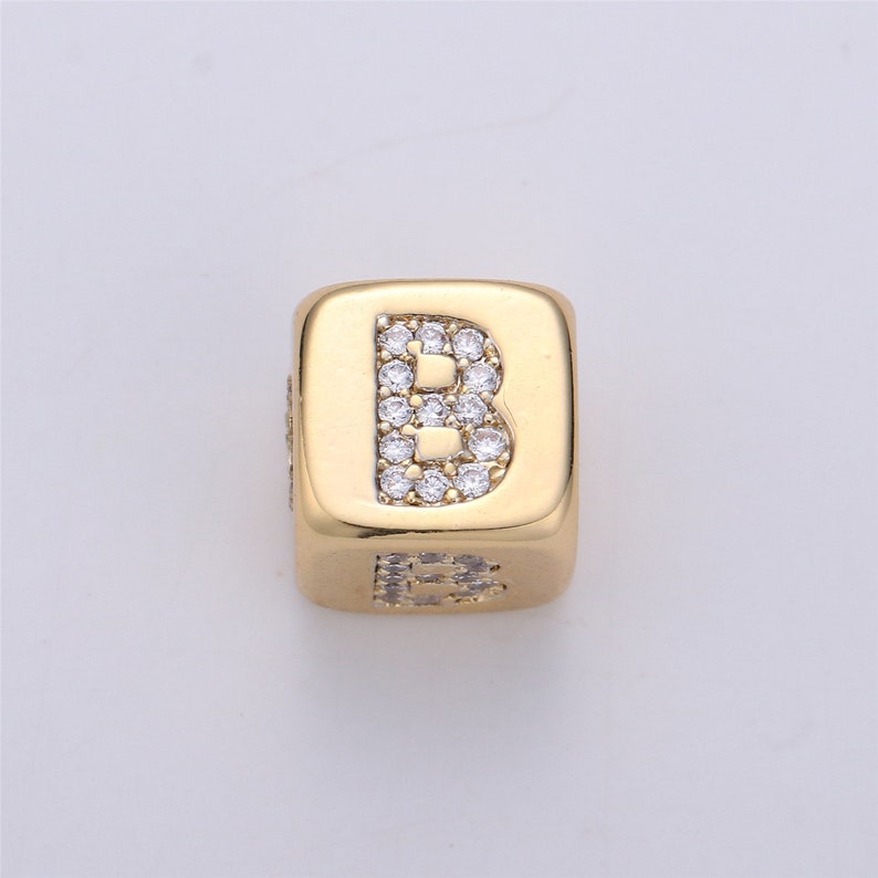 9x9mm Gold Initial Letter Beads, Alphabet Beads, Initial Beads, Alphabet Blocks Micro Pave Initial Block CharmforBracelet Necklace,BLOCK-004 image 4