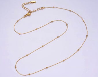 24k gold filled 0.5mm dainty satellite beaded cable chain 18 inch layering necklace | wa-1929