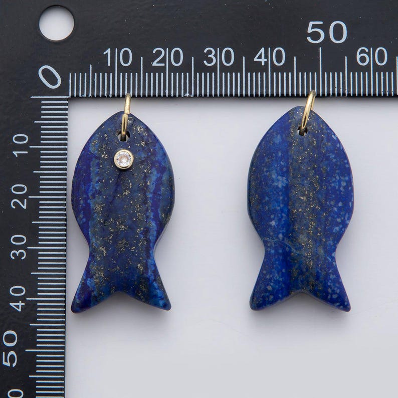 18k Gold Filled 38.8mm Big Gemstone Fish Pendant Natural Stone CZ Charm for Necklace Bracelet Jewelry Making DIY Supply | D265 image 2
