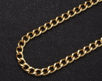 24K Gold Filled Concave Curb Chain by Yard, 6mm Width Wholesale Bulk Roll Chain For Necklace Bracelet Making, Jewelry Supply Component, 651