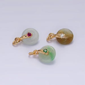 14k gold filled mini green jade donut fuchsia, green cz bail charm | ag355 ag356
