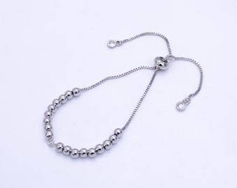 Bracelet réglable en argent semi-fini avec bouchon en caoutchouc Bolo Bracelets à breloques perles Bracelet tennis Box Chain Z788