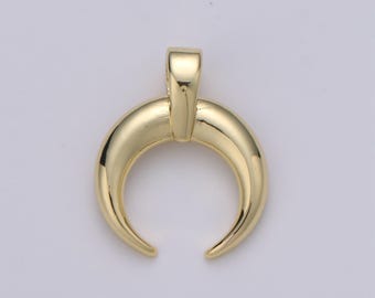 Gold crescent moon horn pendant - c shape wish moon charm, half moon, eclipse, tusk, celestial jewelry 14k gold charm,j-15