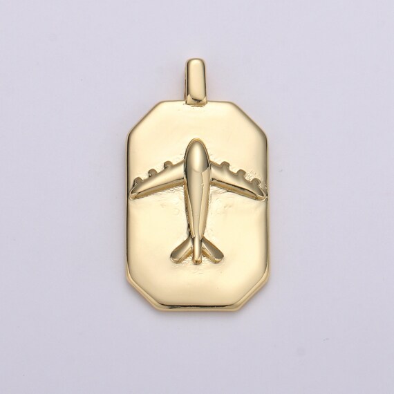14K Gold Airplane Charm Rectangle 