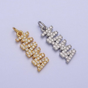 Dainty cubic gold mama charm for bracelet necklace earring component diy jewelry making supply cz word charm minimalist jewelry ac547