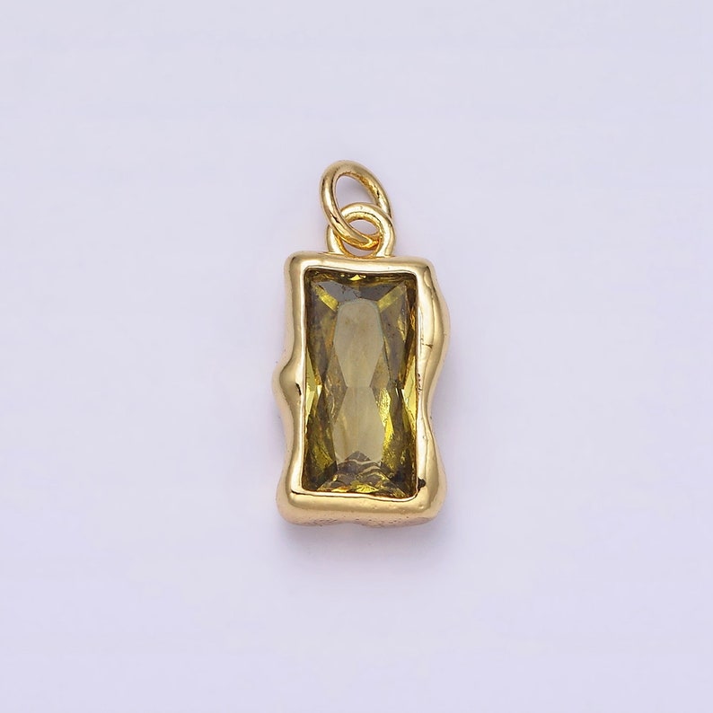 14K Gold Filled 20mm Birthstone CZ Baguette Charm Personalized Birth Month Add on Charm AC1506 AC1516 Olive Green